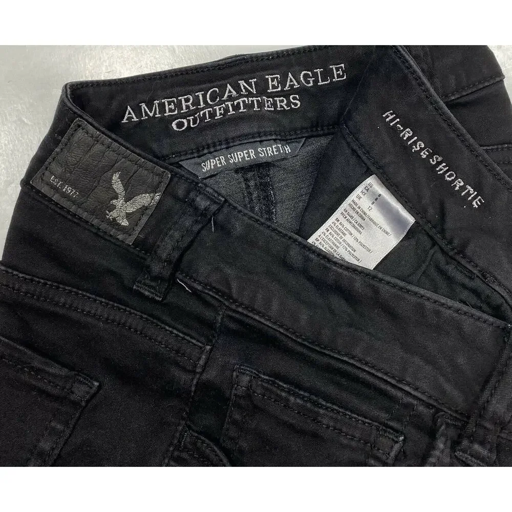 American Eagle Shorts 8 Hi-Rise Shortie Super Super Stretch Black Denim